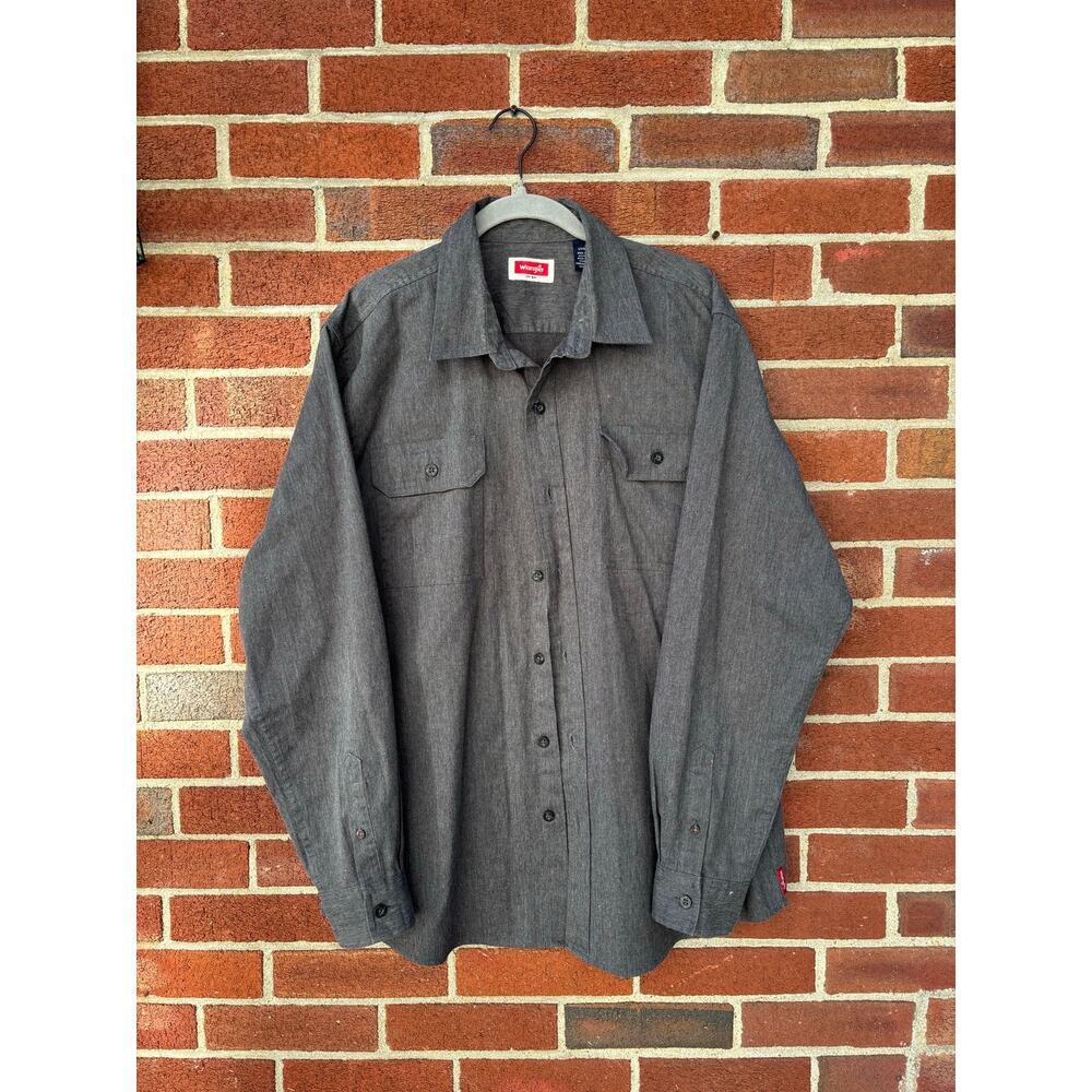 Wrangler Mens Gray Button Front Long Sleeve Shirt Size Large Western Workwear - Picture 3 of 12